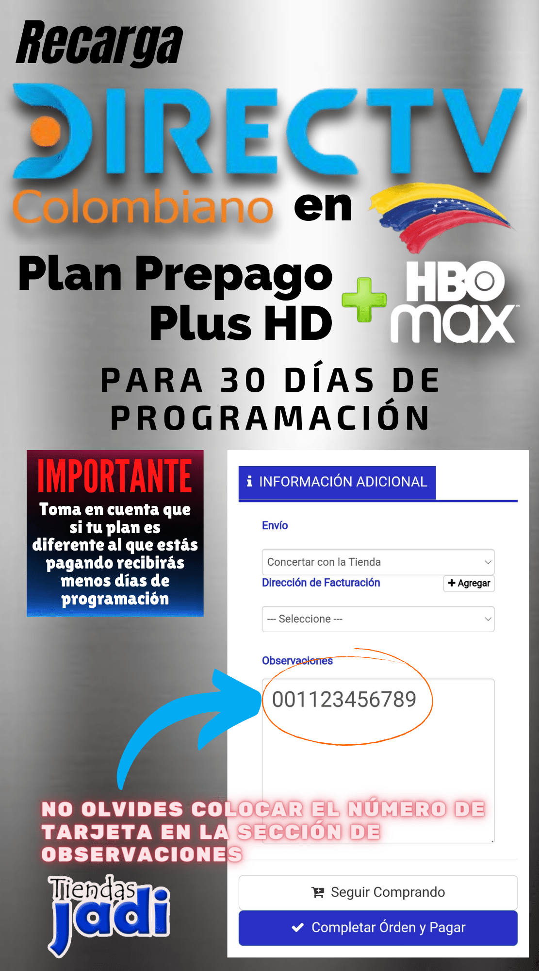 Recarga Plan Básico Directv Colombiano + HBOMAX 30 Dias de Programación